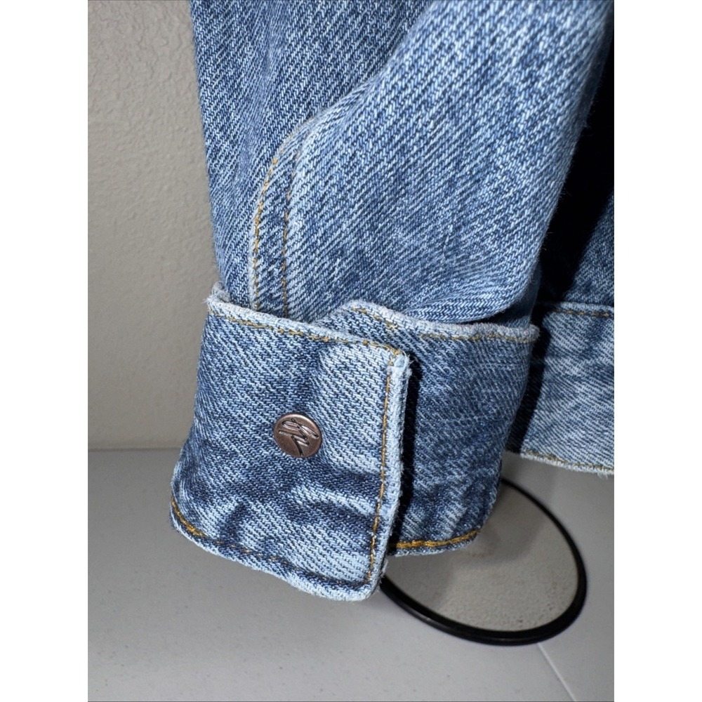 We The Free People Jolene Trucker Denim Jean Jacket Small Oversized BOHO Cowgirl - Picture 7 of 16